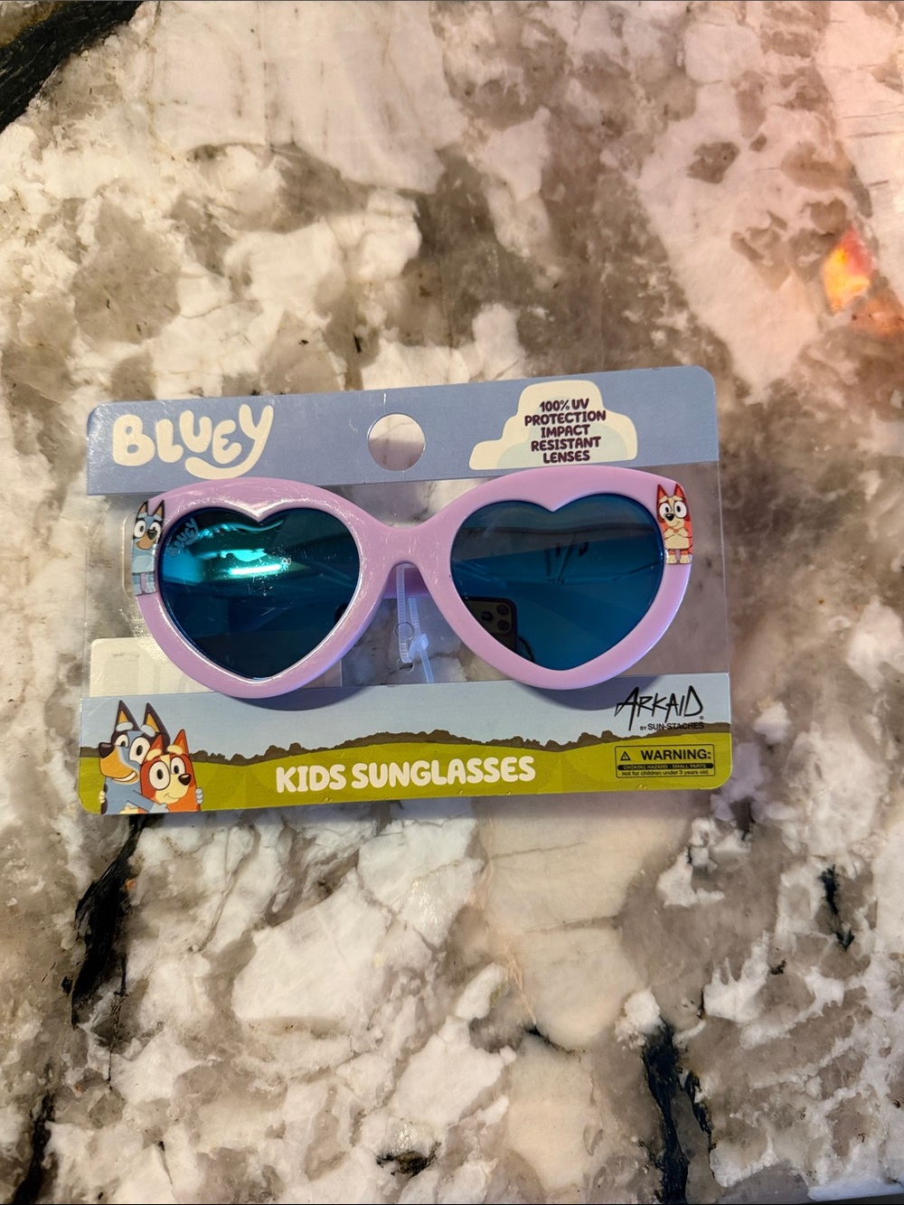 Bluey Kids Heart Sunglasses - Lavender Frame, Blue Lenses